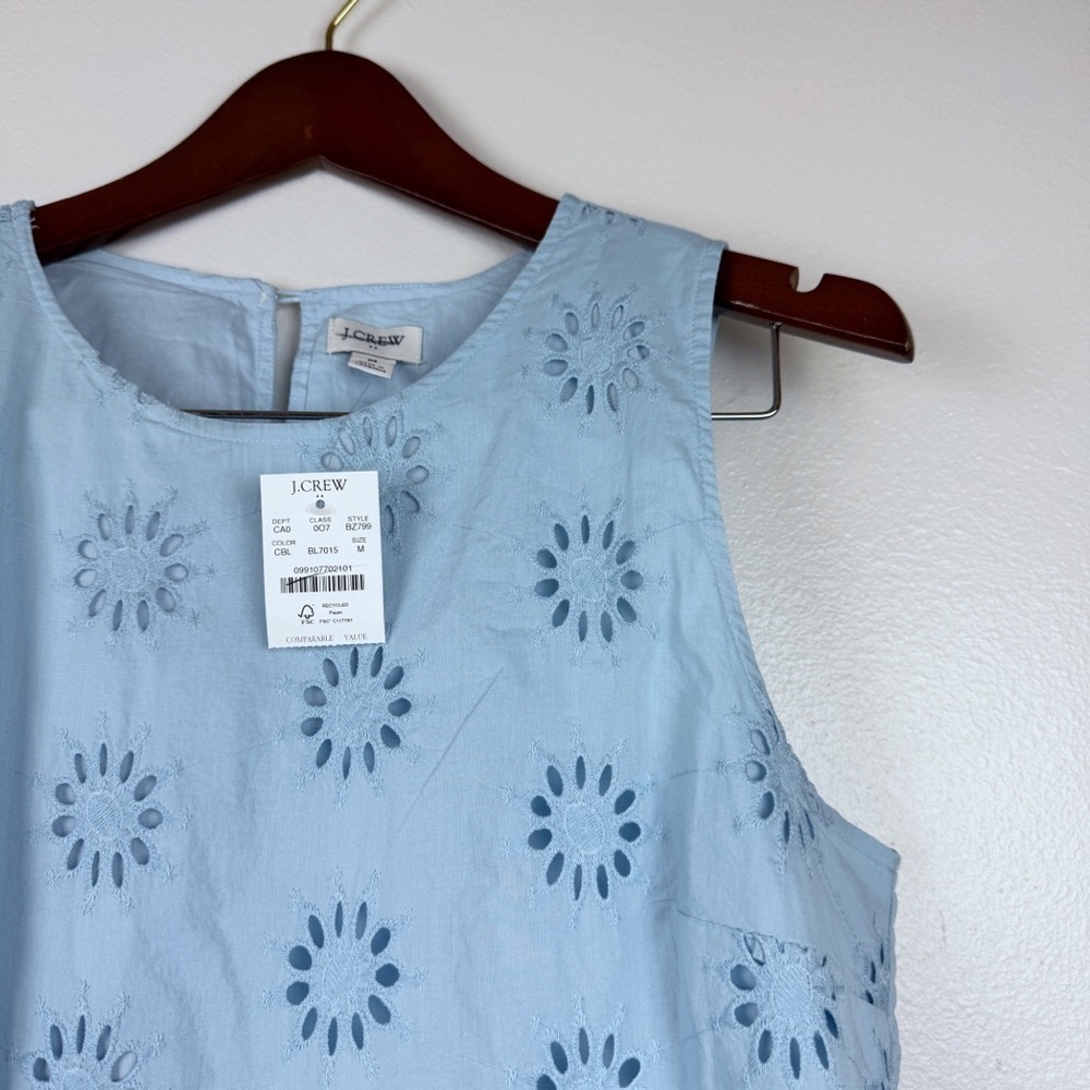 J. Crew Flower Eyelet Shell Keyhole Back Cotton Sleeveless Top Blue Size M NWT - Picture 4 of 7